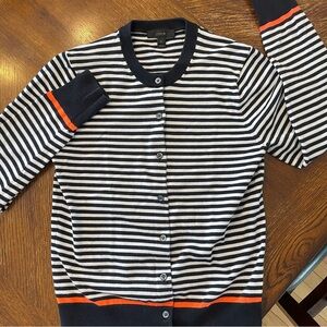 J. Crew Navy and White fitted Striped Cardigan ladies medium